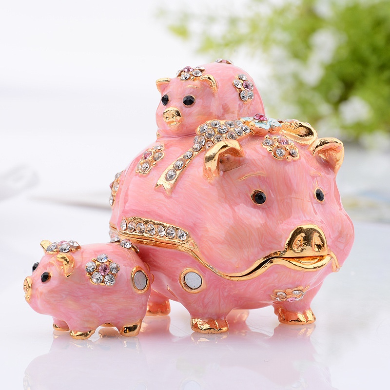 Cute pig shaped metal enamel jewelry box