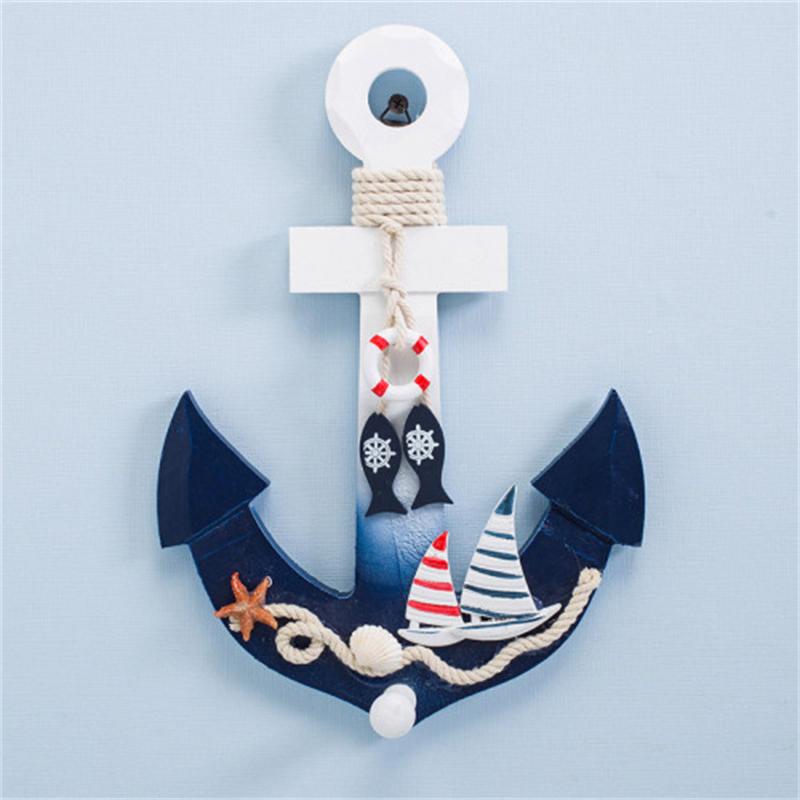 PrevNext  Wooden boat iron anchor hanging decoration hook ornament