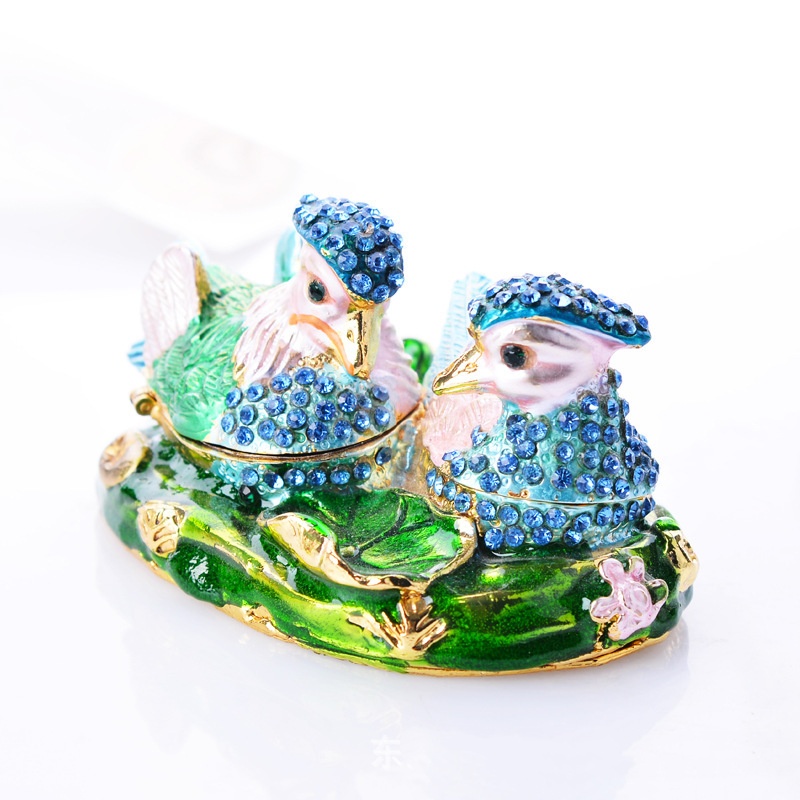 Mandarin duck shaped metal ornament box