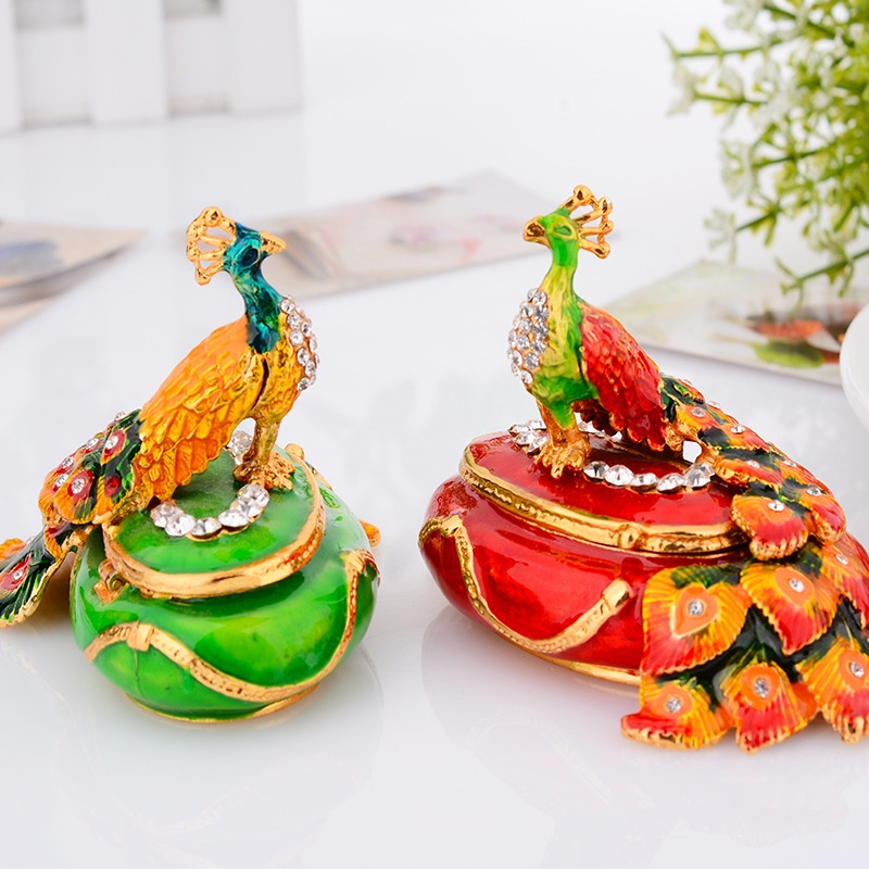 Peacock painted metal jewelry box