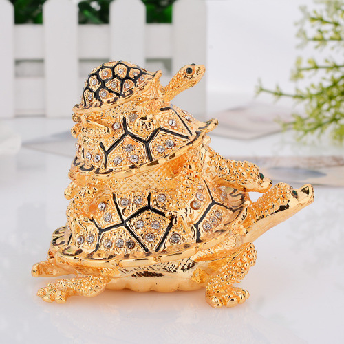 Three layer painted golden turtle shaped jewelry box ornament