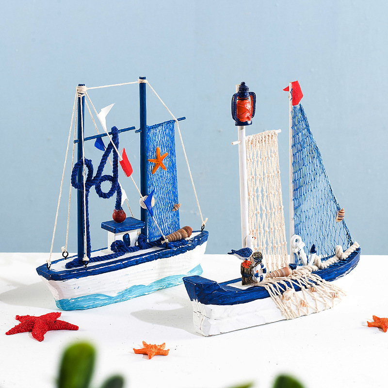 Wooden carved boat shaped ornament