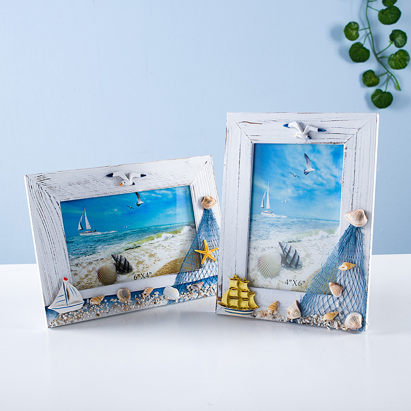 6-inch ocean photo frame, summer shell wood frame
