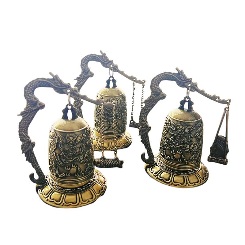 Antique bronze bell shaped wind chime – dragon patterned clock decorative ornament