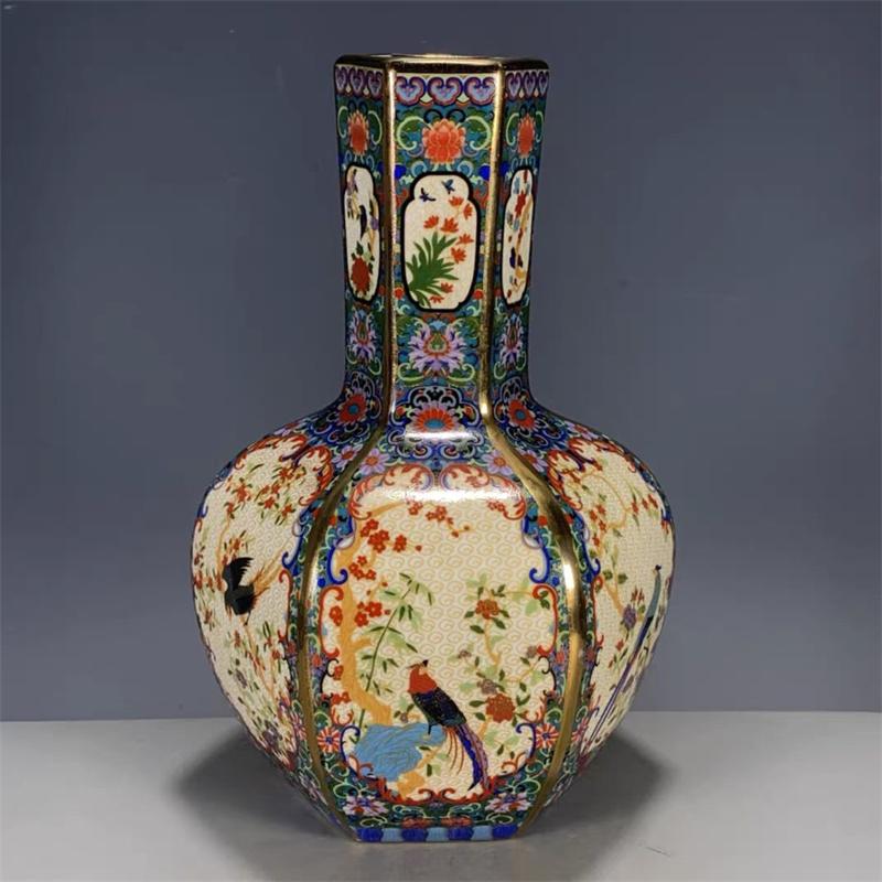 Antique flower and bird patterned porcelain – enamel colored ball porcelain vase