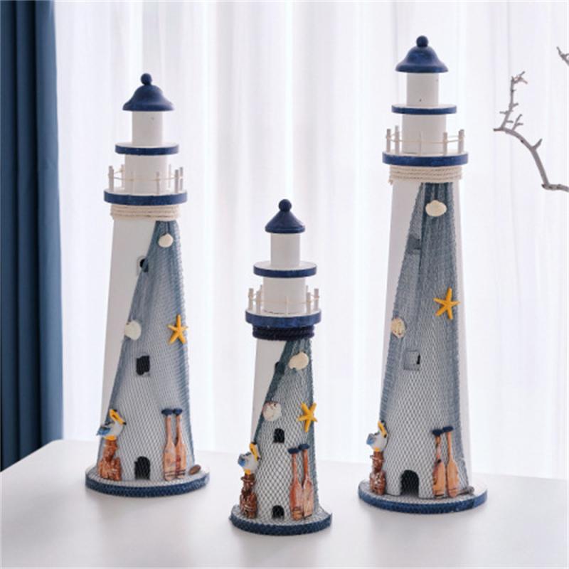 Creative solid wood lighthouse shaped handicraft decoration