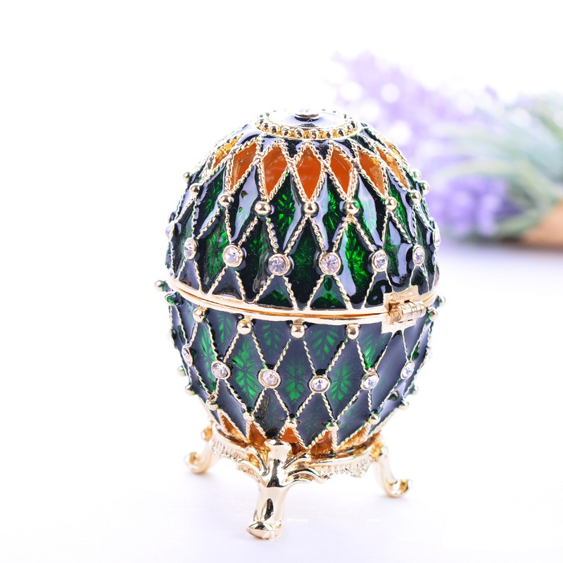 Empty egg shaped enamel jewelry box