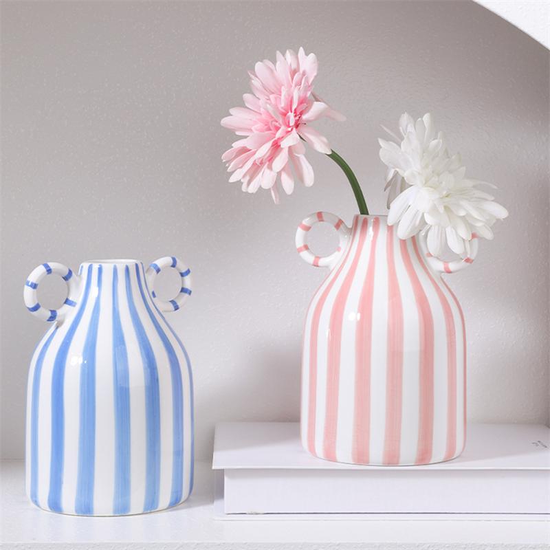 Hand drawn striped double-sided ceramic vase decoration ornament