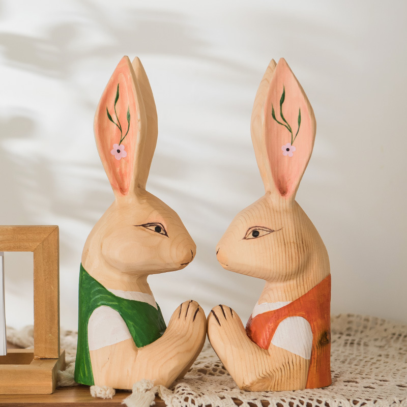 Rabbit making prayer shaped wooden products