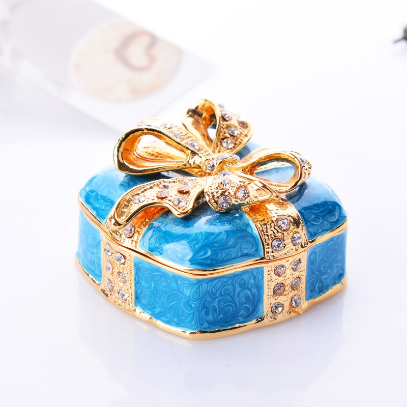 Square bow style enamel jewelry box