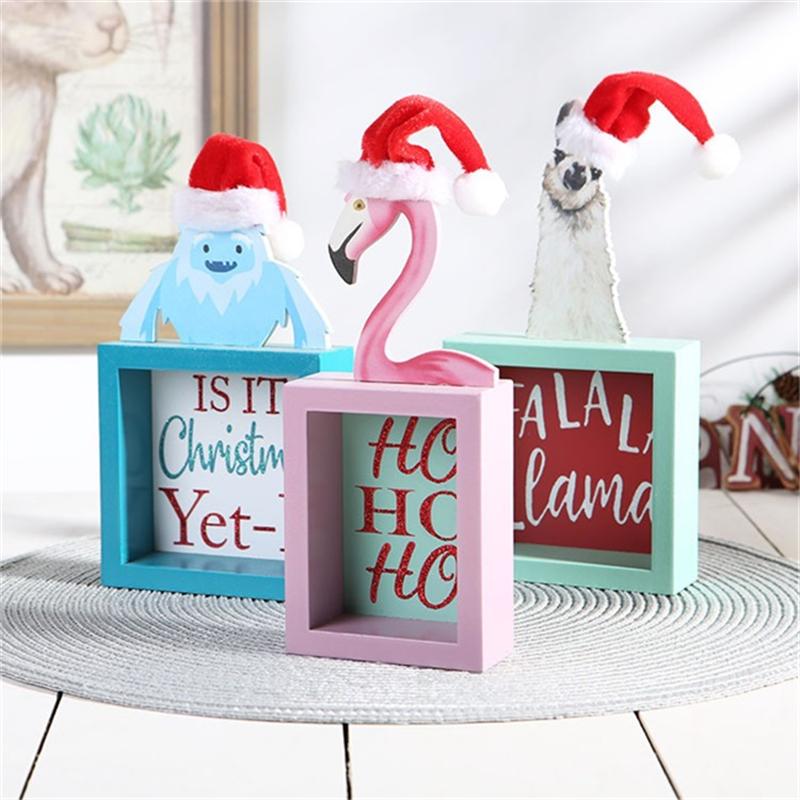 Flamingo style wooden desktop Christmas ornament