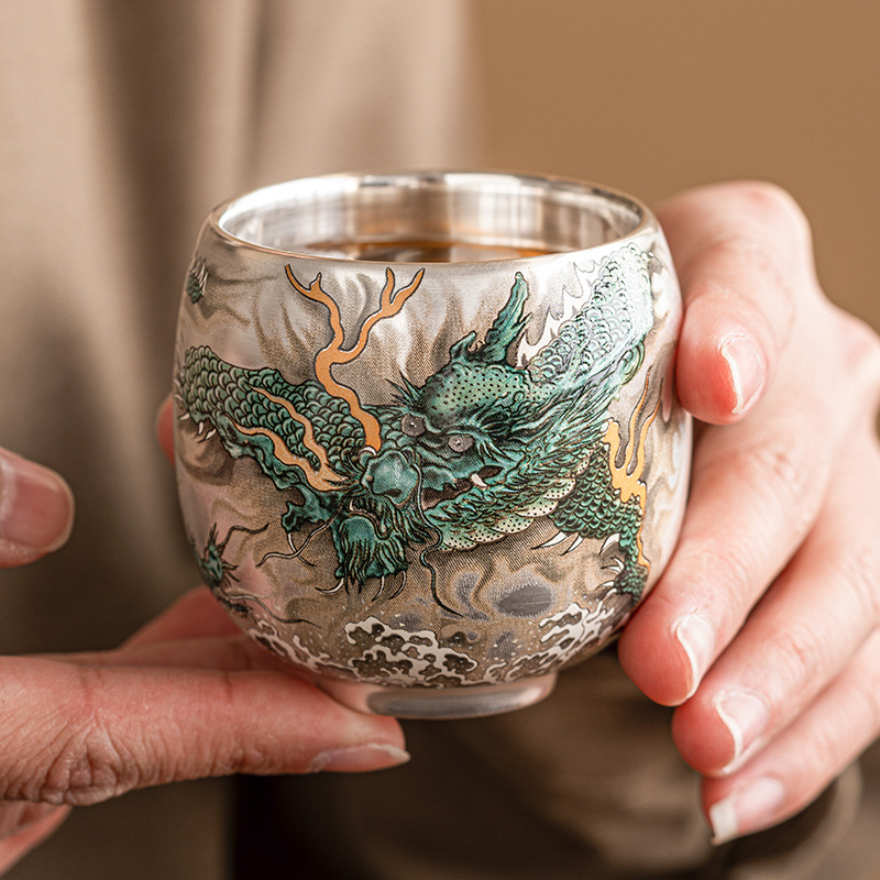 Gilded silver blue dragon pattern pattern ceramic cup