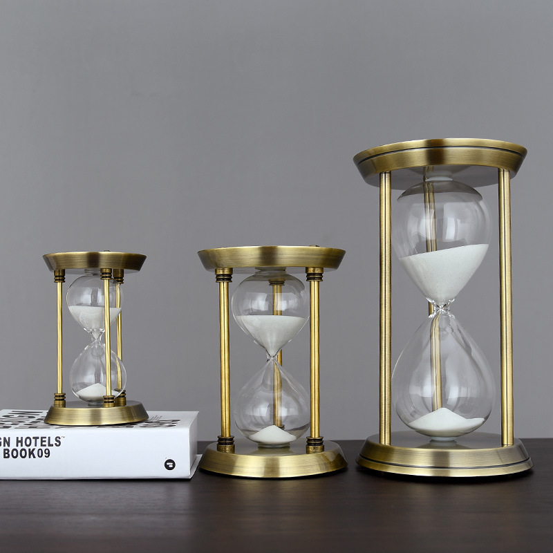 Metal frame transparent glass hourglass
