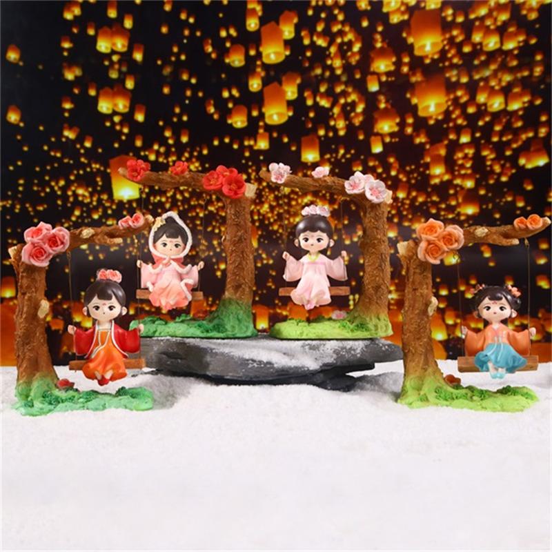 China-Chic antique swing girl resin ornaments