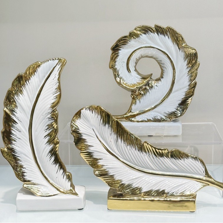 Electroplated Feather Art Ceramic Decorative Ornament