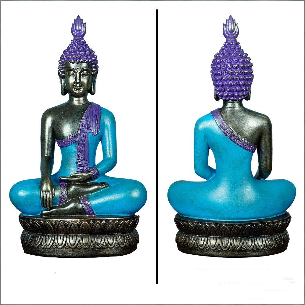Blue-Purple Zen-Style Resin Buddha Statue Meditation Ornament