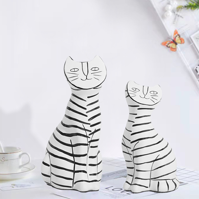 Black-and-White Striped Cat Figurine