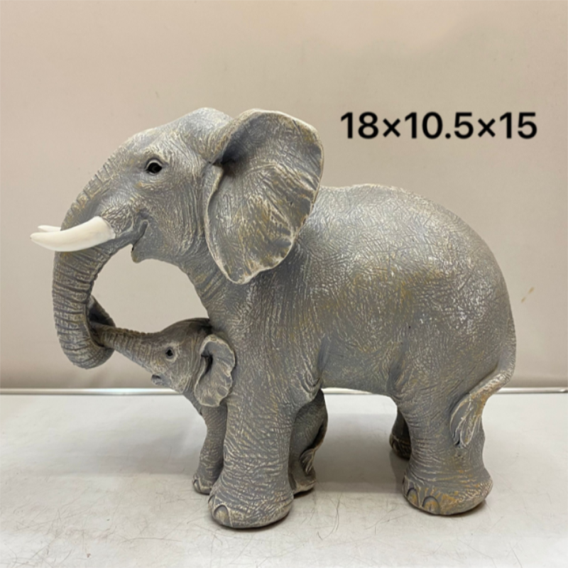 Elephant Mother and Baby Resin Figurine