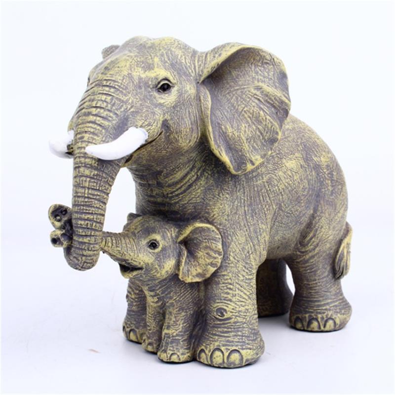 Elephant Mother and Baby Resin Figurine