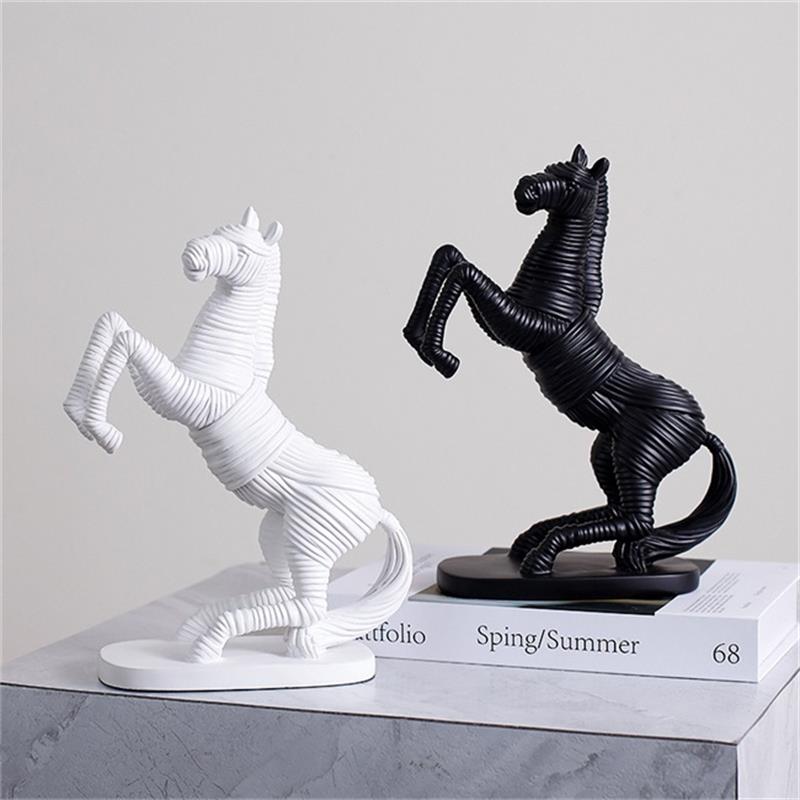 Black and White Horse Figurine: Sculptural Home Decor