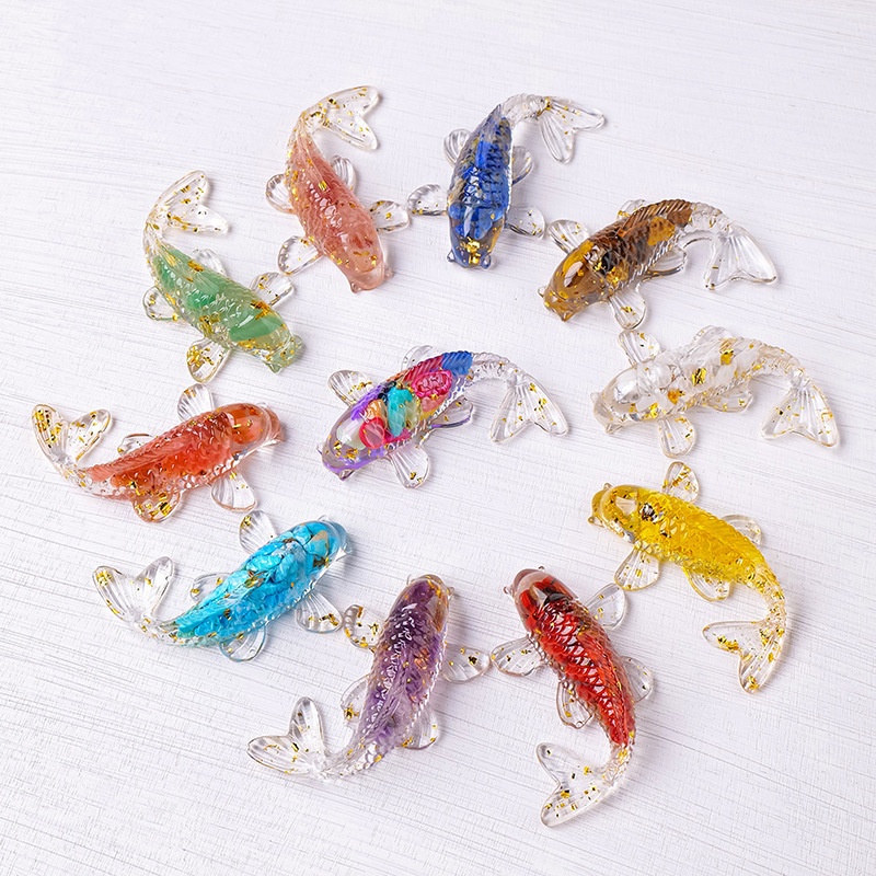Natural Crystal Koi Fish Figurine – Decorative Resin & Gemstone Sculpture