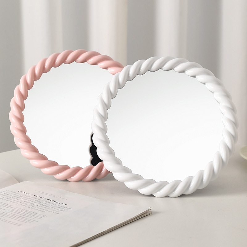 Cute Creamy Style Round Square Vanity Mirror