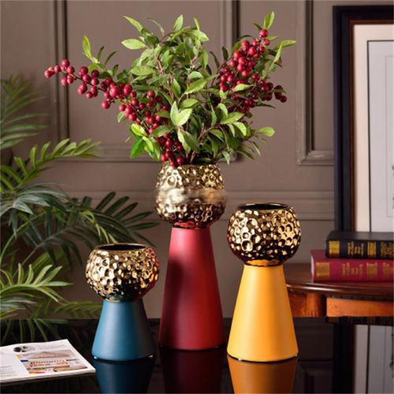 Morandi Red Yellow Green Gold Ceramic Vase Set
