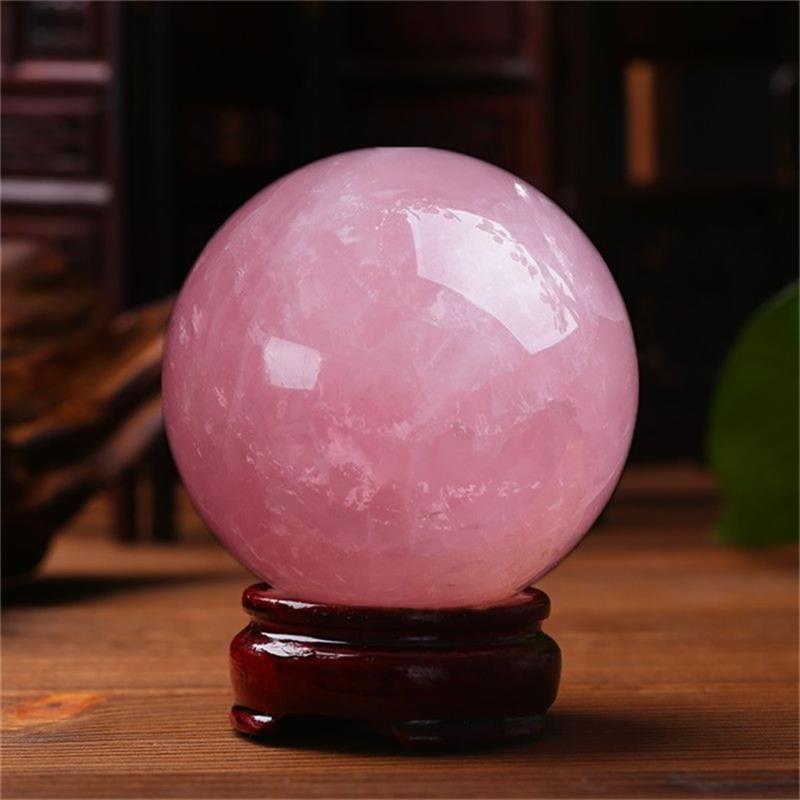 Natural pink crystal ball – space rose stone ornament