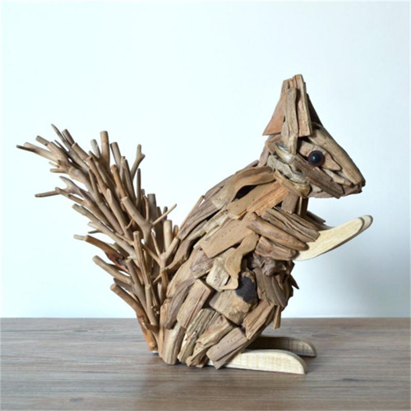 Wooden Squirrel Figurine:Decorative Accent for Modern Interiors