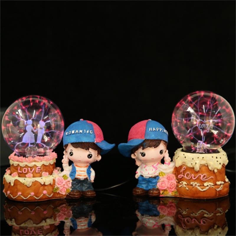 Plasma Ball Resin Sculpture: Interactive Child & Cake Design for Home Decor