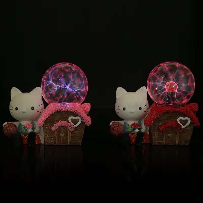 Cat Figurine with Basketball and Crystal Ball