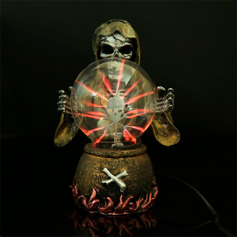 Skeleton Mage Figurine Casting Spell with Crystal Magic Orb