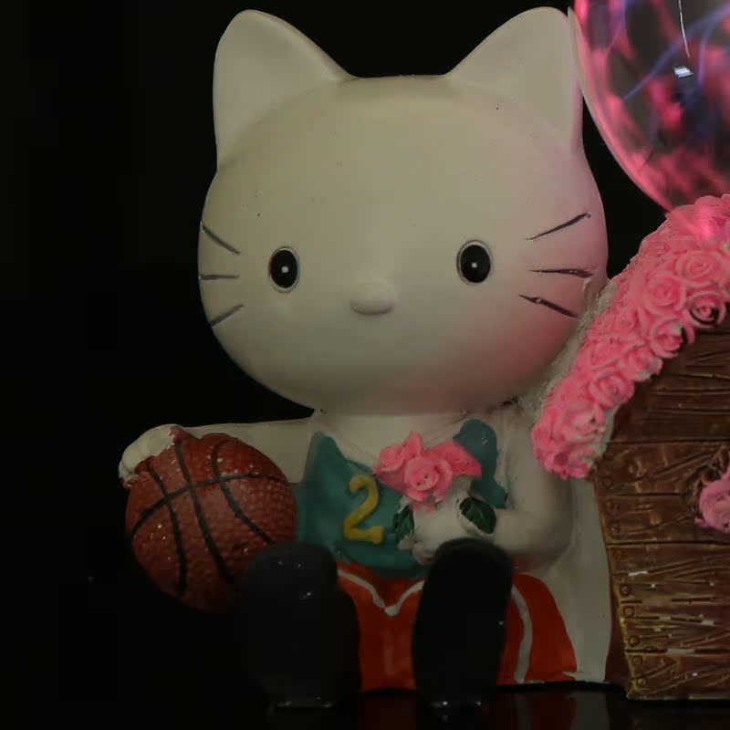 Cat Figurine with Basketball and Crystal Ball