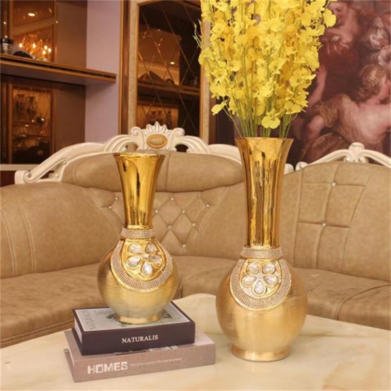 Electroplated Gold Brushed Ceramic Vase