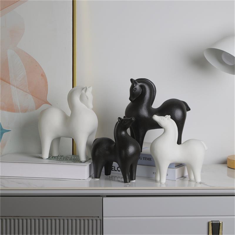 Black and White Fat Horse Ceramic Decorative Sculpture